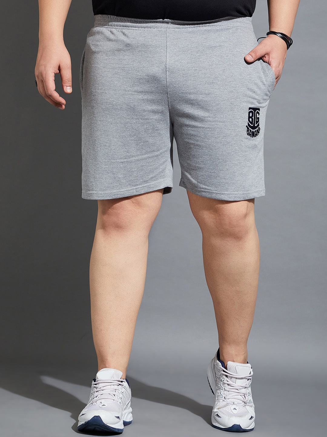 

bigbanana Men Plus Size Mid-Rise Antimicrobial Sports Shorts, Grey