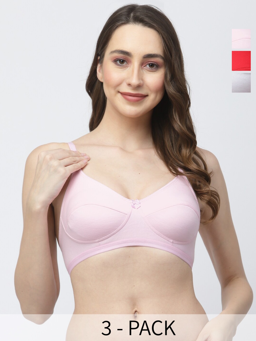 

College Girl Pack Of 3 Medium Coverage Bra All Day Comfort, Red