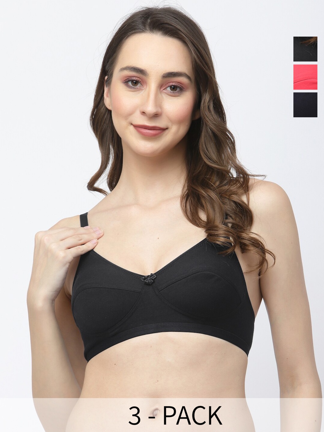 

College Girl Pack Of 3 Medium Coverage Bra All Day Comfort, Black