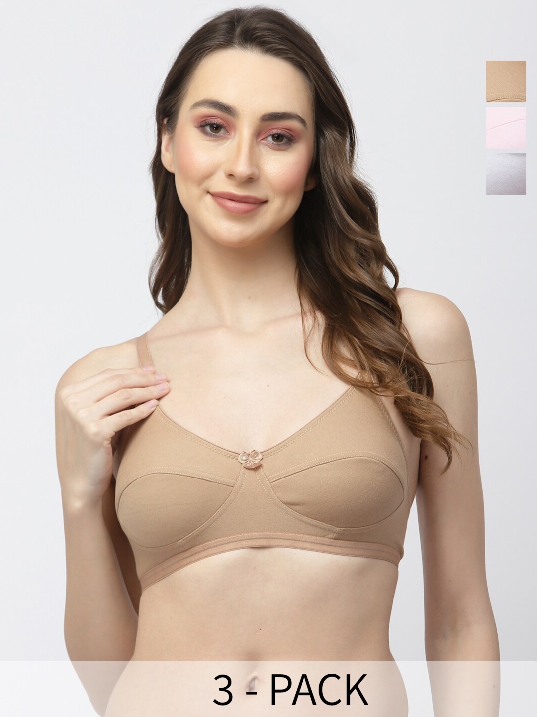 

College Girl Pack Of 3 Medium Coverage Bra All Day Comfort, Nude