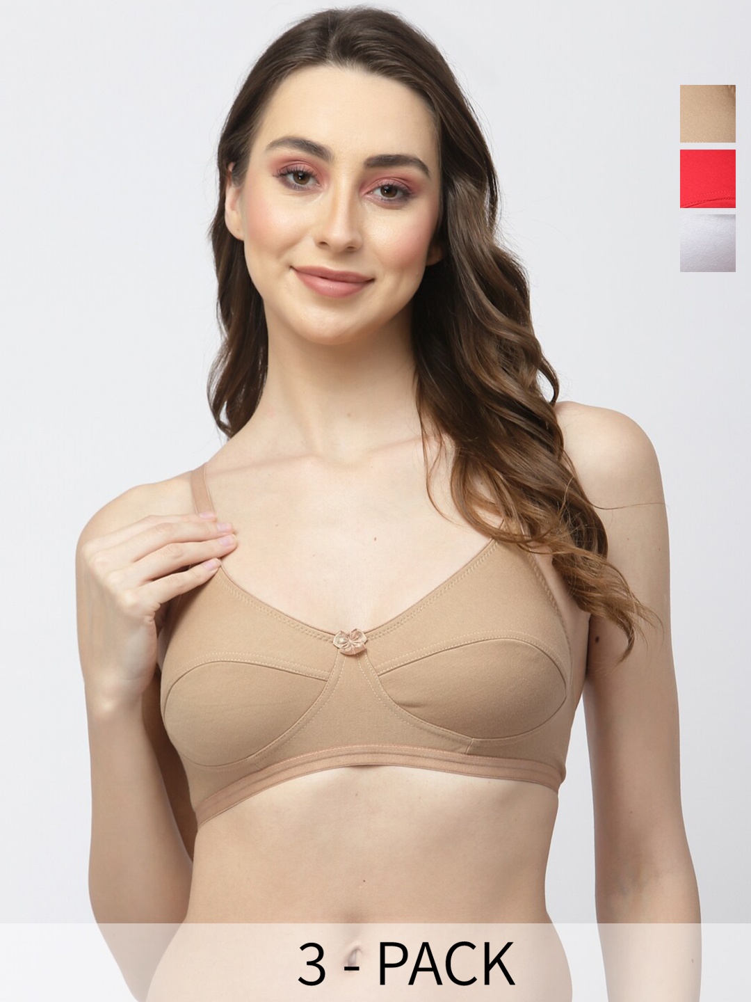 

College Girl Pack Of 3 Medium Coverage Bra All Day Comfort, Red