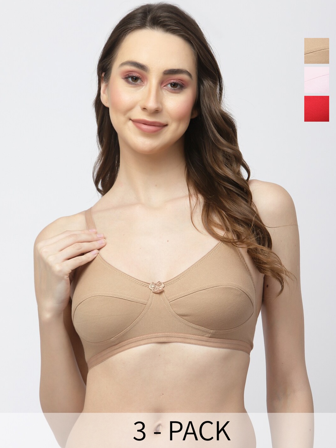 

College Girl Pack Of 3 Medium Coverage Bra All Day Comfort, Nude
