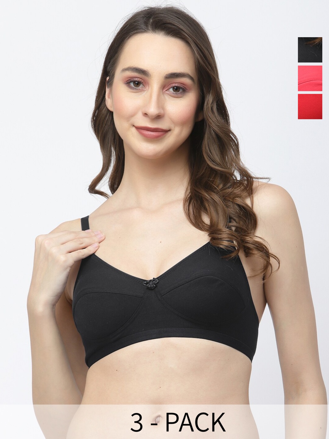 

College Girl Pack Of 3 Medium Coverage Bra All Day Comfort, Pink