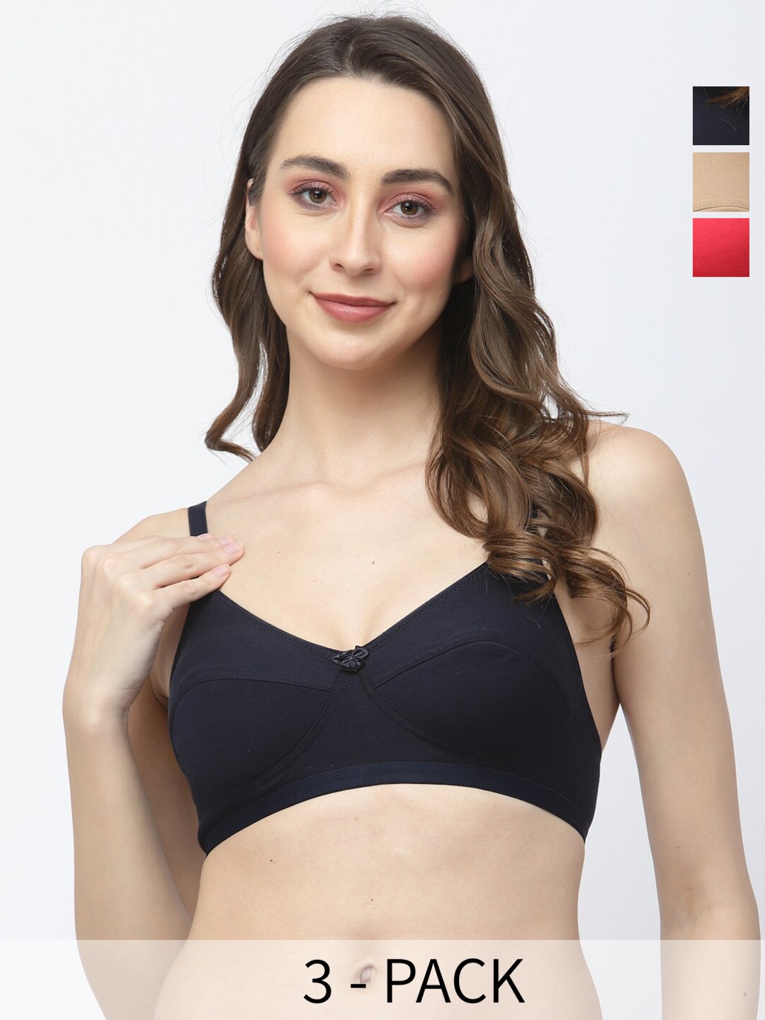 

College Girl Pack Of 3 Medium Coverage Bra All Day Comfort, Navy blue