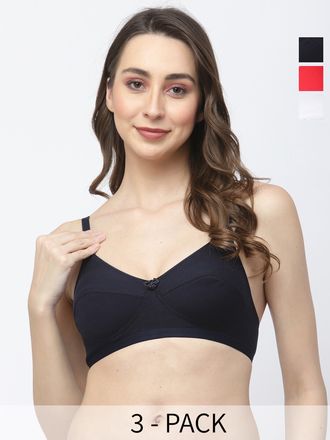

College Girl Pack Of 3 Medium Coverage Bra All Day Comfort, Navy blue