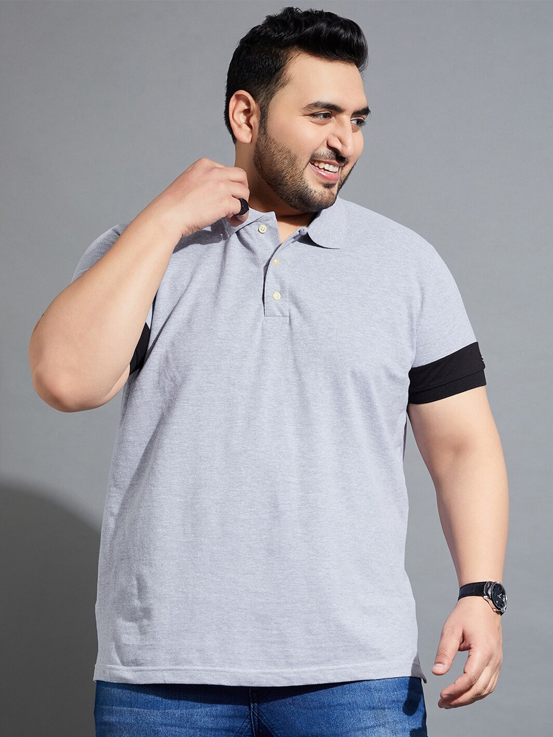 

bigbanana Plus Size Polo Collar Bio Finish Pure Cotton T-shirt, Grey