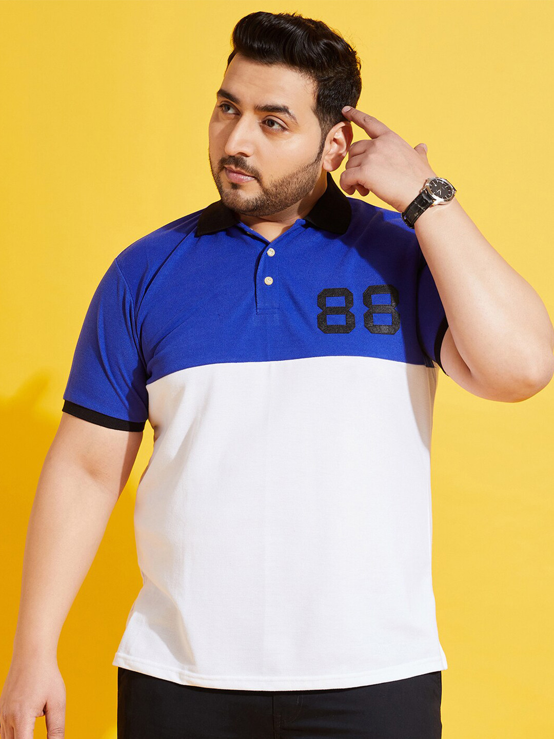 

bigbanana Plus Size Colourblocked Polo Collar Bio Finish Pure Cotton T-shirt, White