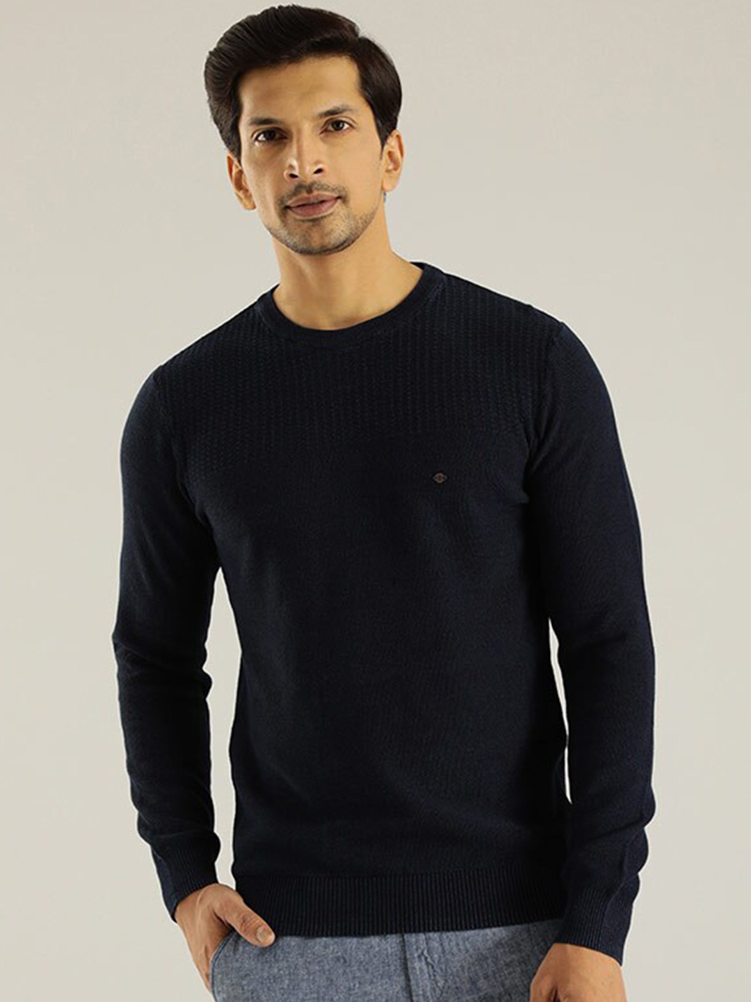 

Indian Terrain Round Neck Pure Cotton Pullover, Navy blue