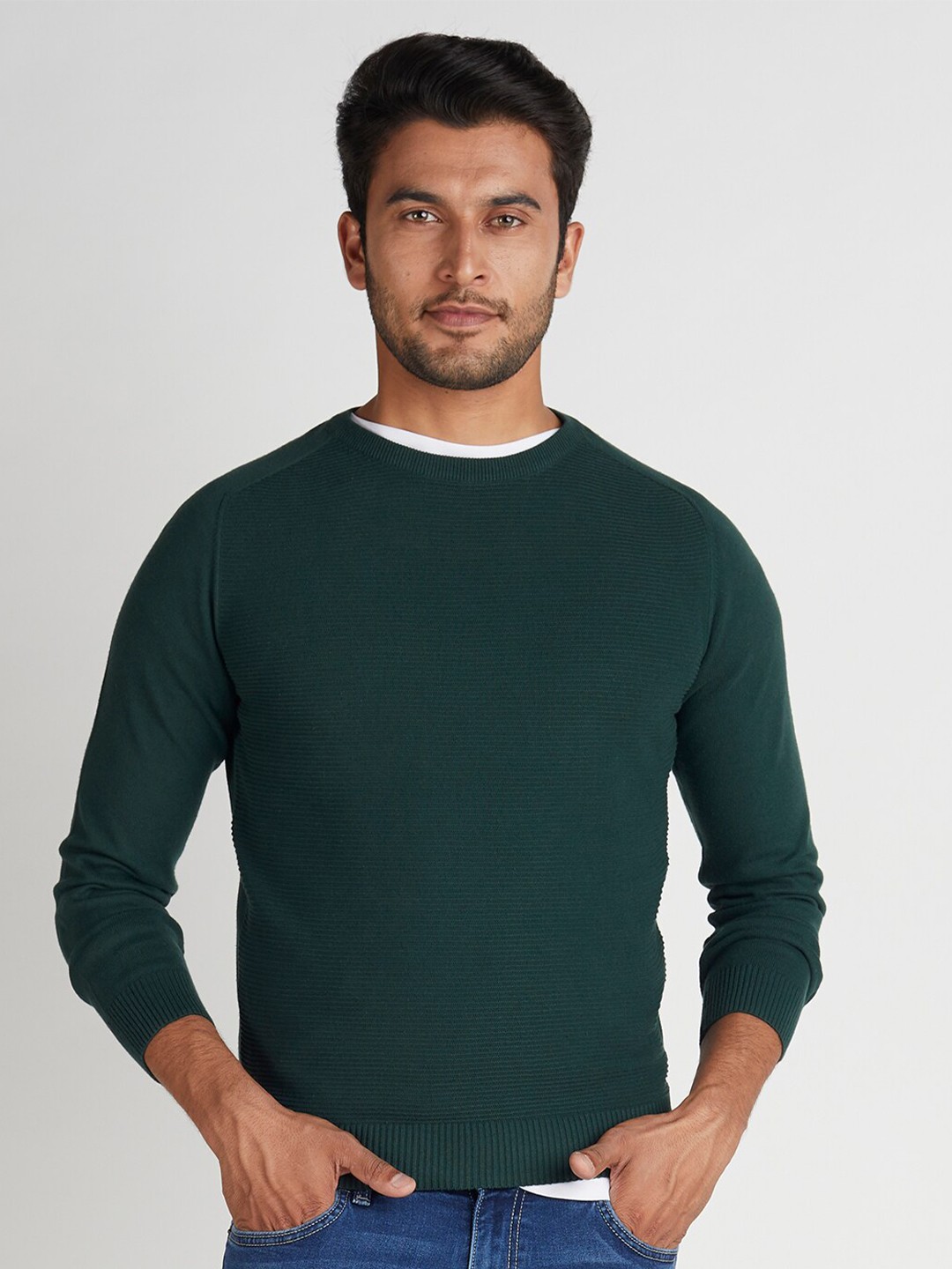 

Indian Terrain Round Neck Long Sleeves Cotton Pullover Sweater, Green