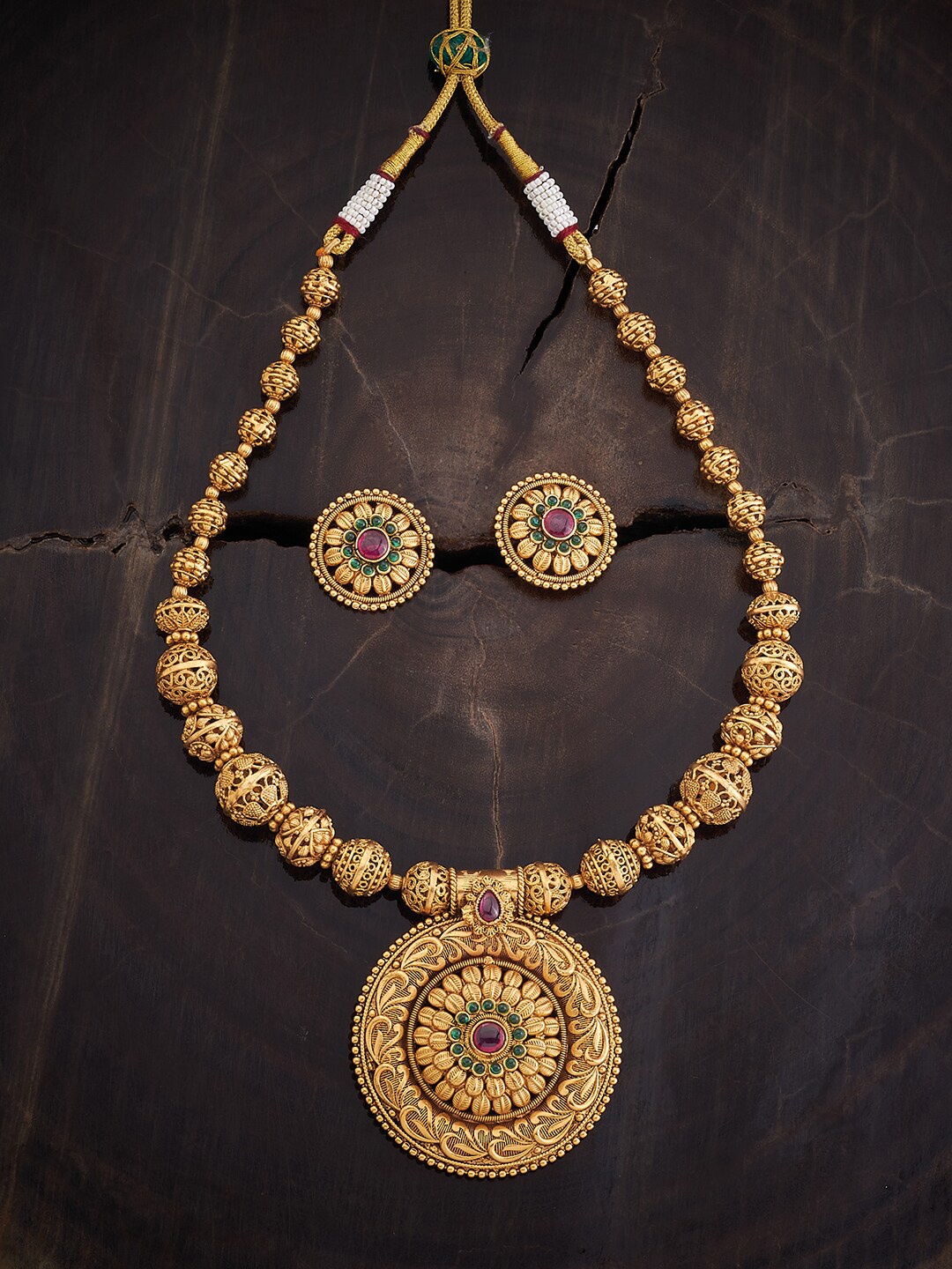 

Kushal's Fashion Jewellery Gold-Plated Stone-Studded Jewellery Set