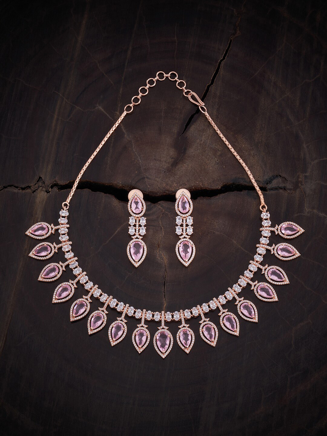 

Kushal's Fashion Jewellery Rose Gold Plated CZ Studded Necklace & Earrings