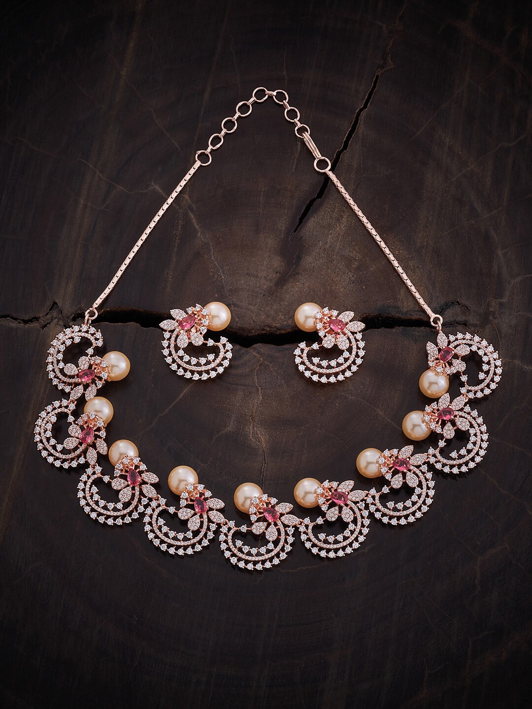 

Kushal's Fashion Jewellery Rose Gold Plated Cubic Zirconia Stone Studded Jewellery Set