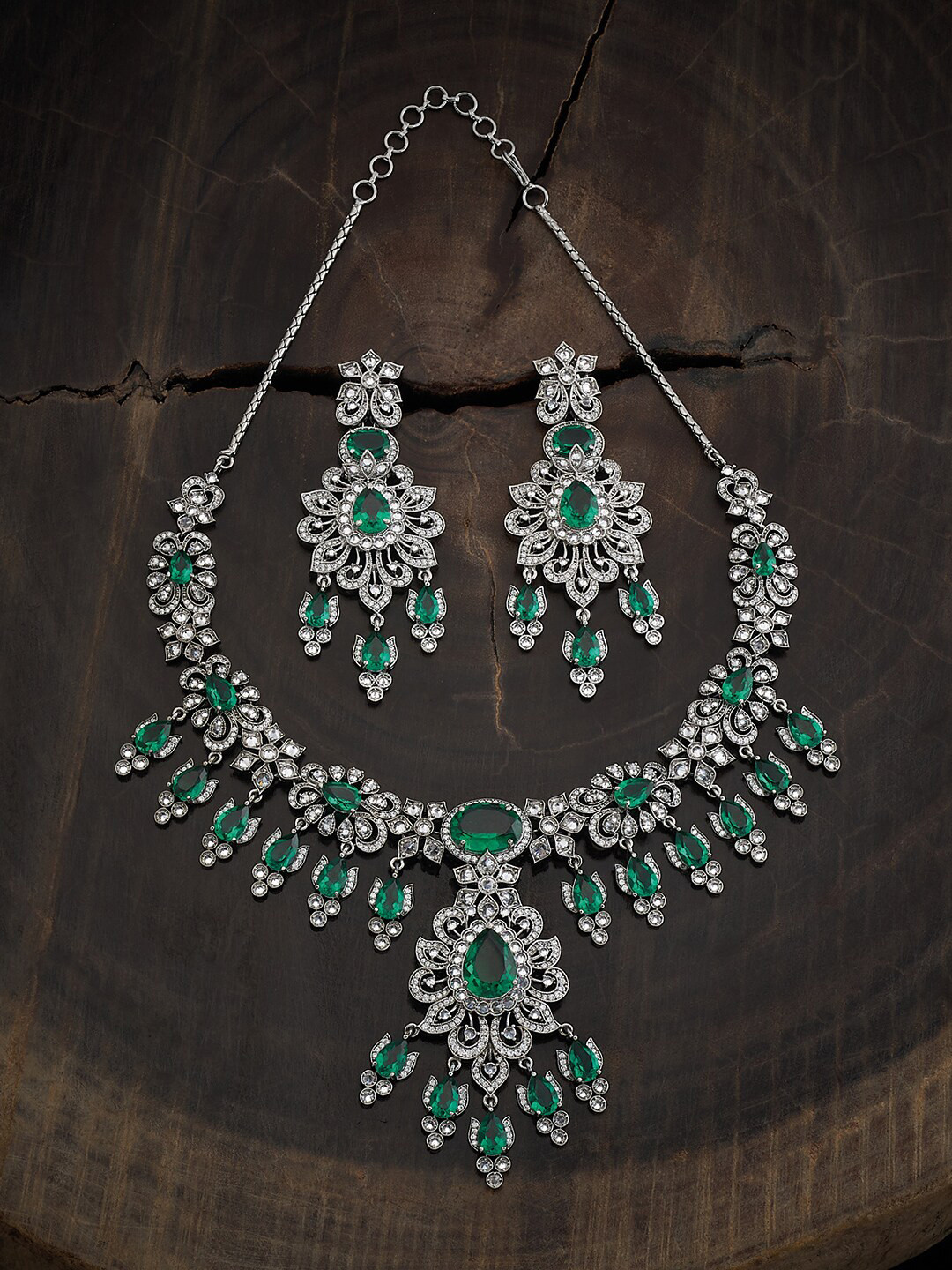 

Kushal's Fashion Jewellery Rhodium-Plated Cubic Zirconia Jewellery Set, Silver