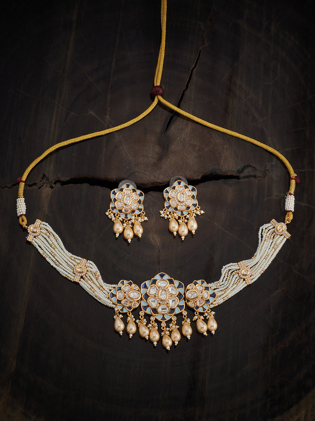 

Kushal's Fashion Jewellery Gold-Plated Kundan Stone-Studded Jewellery Set
