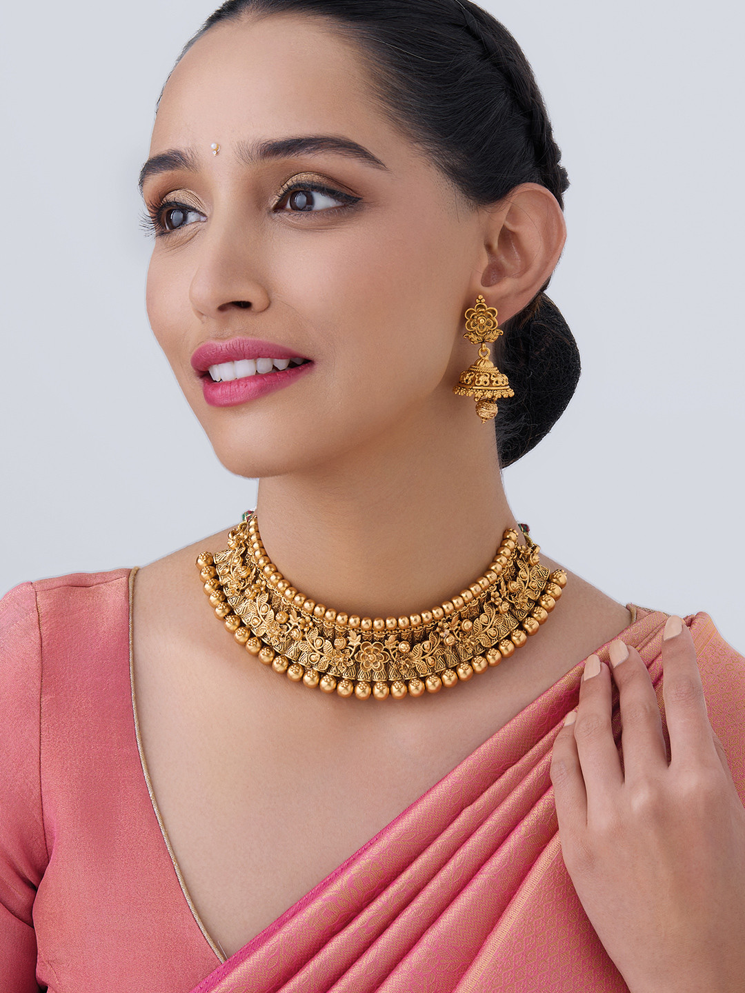 

Kushal's Fashion Jewellery Gold Plated Ethnic Antique Necklace & Earrings