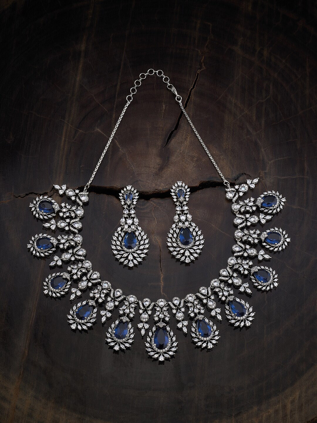 

Kushal's Fashion Jewellery Rhodium Plated CZ Studded Jewellery Set, Silver