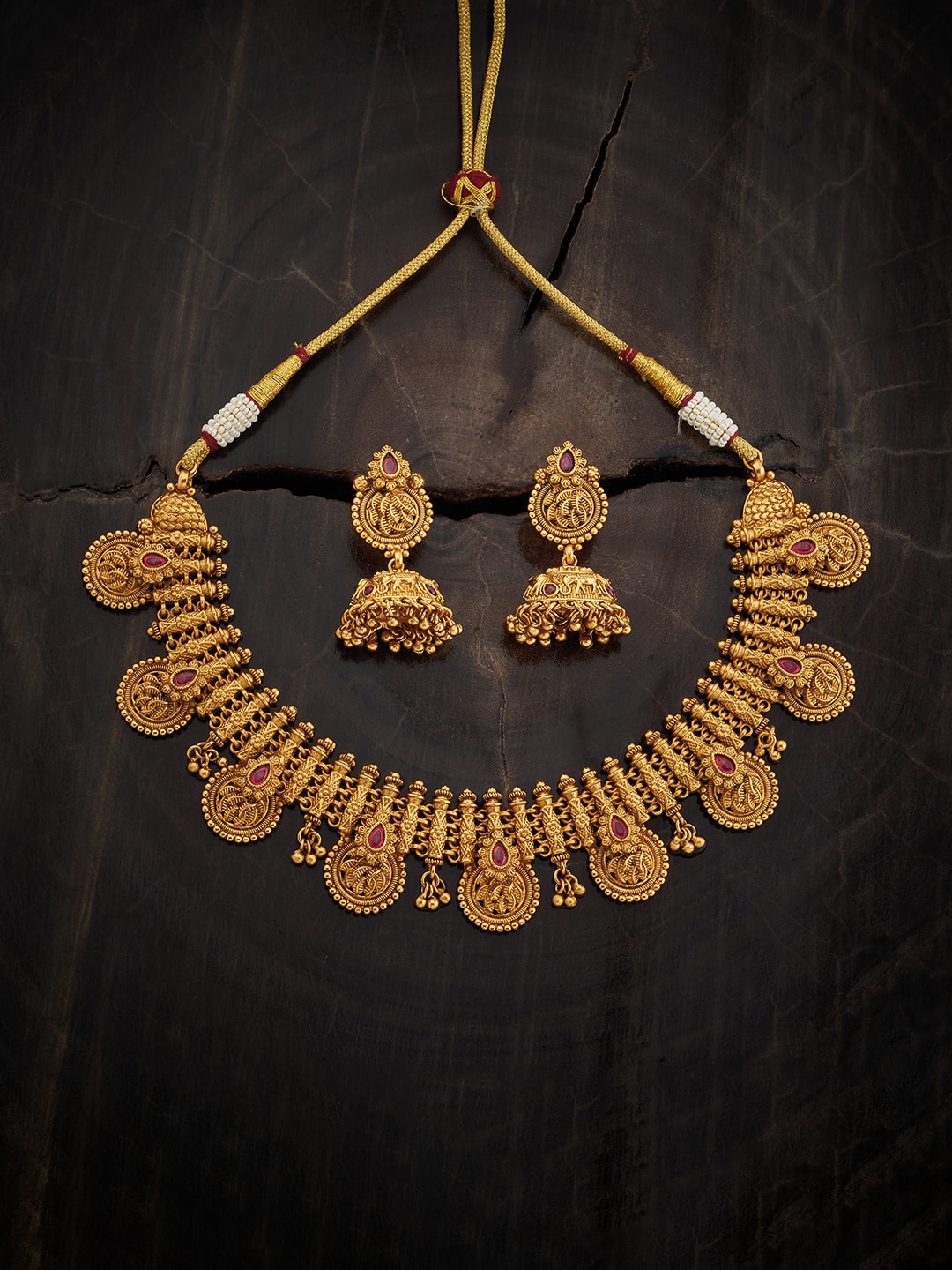 

Kushal's Fashion Jewellery Gold-Plated Stone Studded Necklace & Earrings
