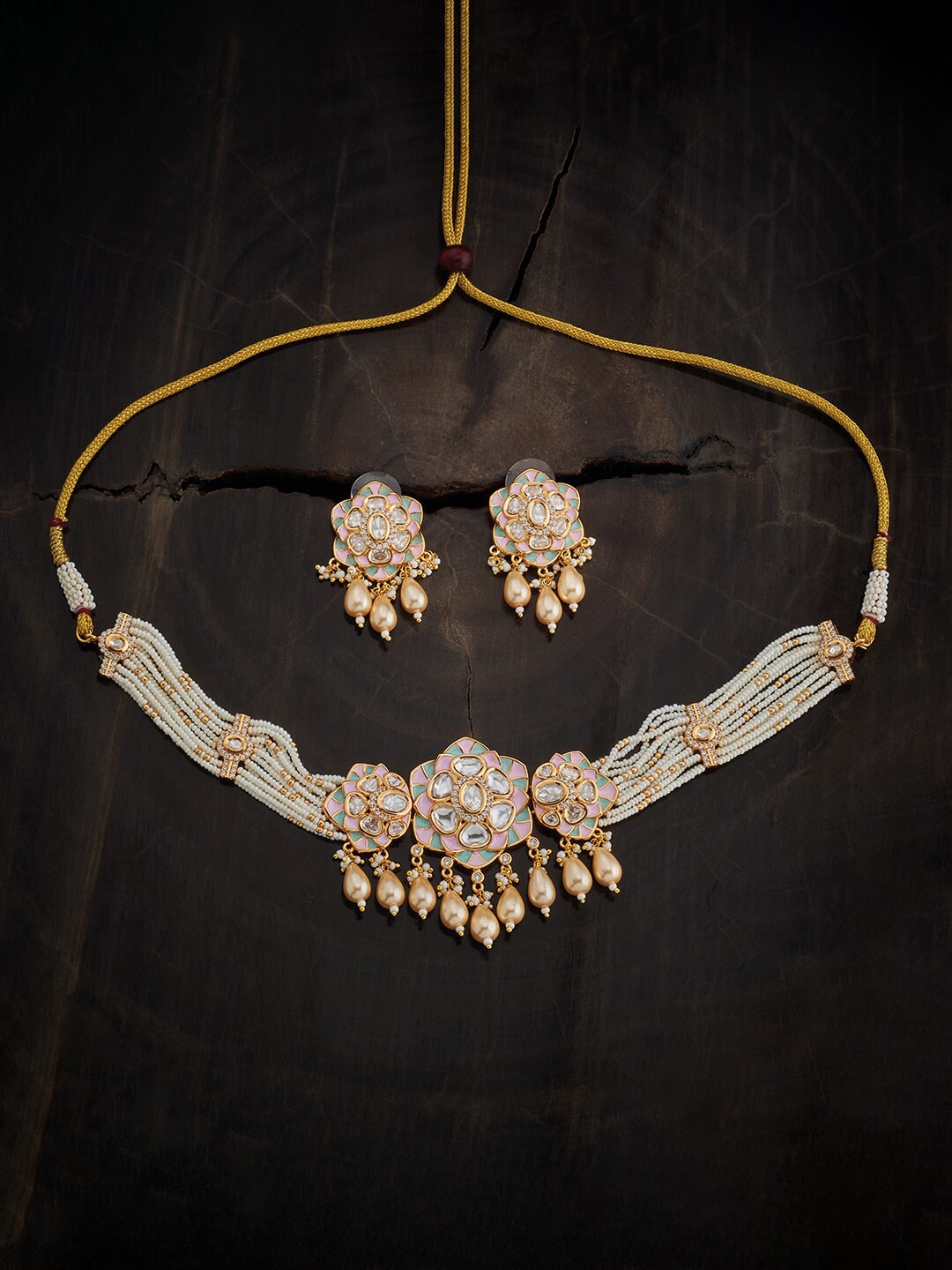 

Kushal's Fashion Jewellery Gold Plated Kundan Studded Ethnic Necklace & Earrings