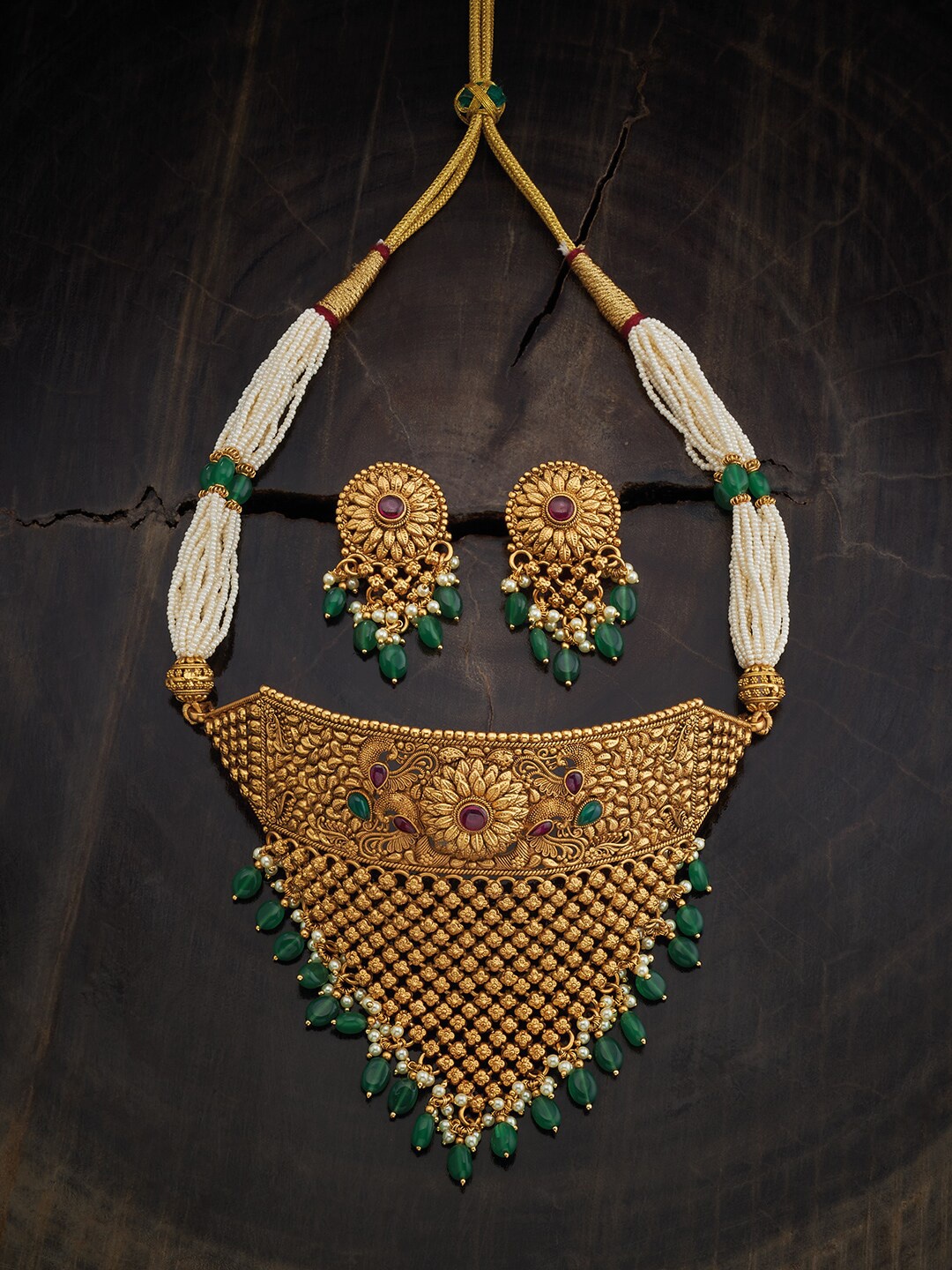 

Kushal's Fashion Jewellery Gold Plated Stone-Studded & Beaded Antique Jewellery Set