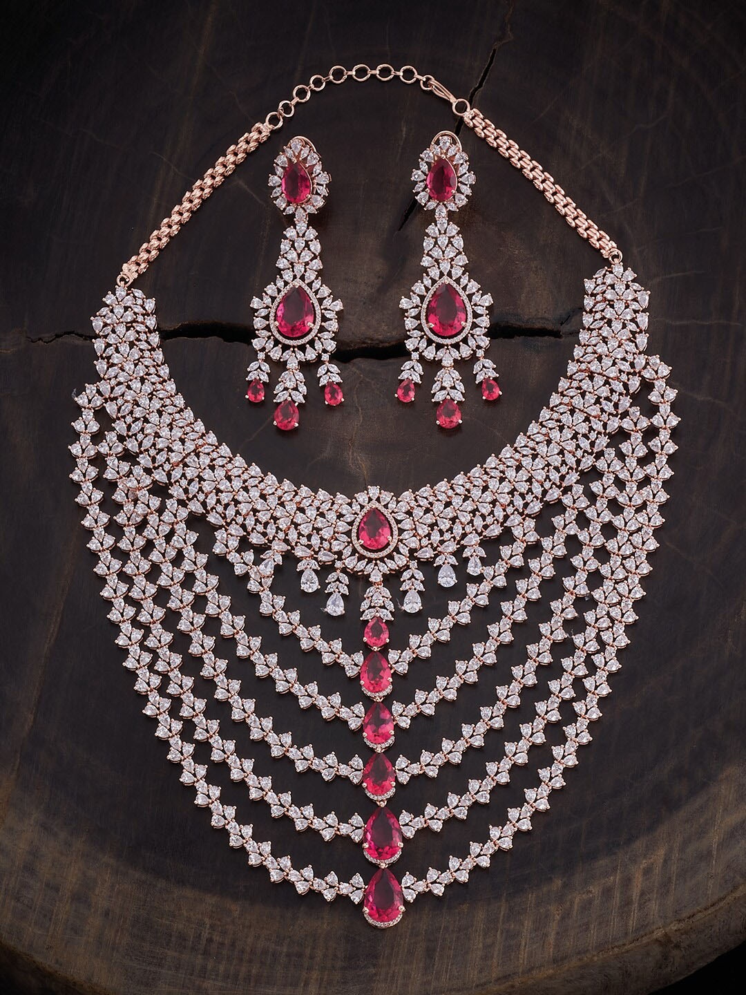 

Kushal's Fashion Jewellery Rose Gold Plated Cubic Zirconia Studded Jewellery Set