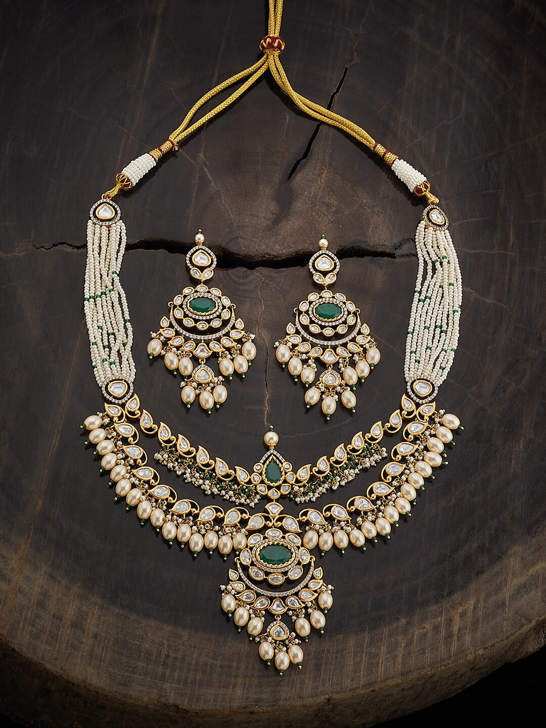 

Kushal's Fashion Jewellery Gold Plated Kundan Studded Ethnic Antique Jewellery Set