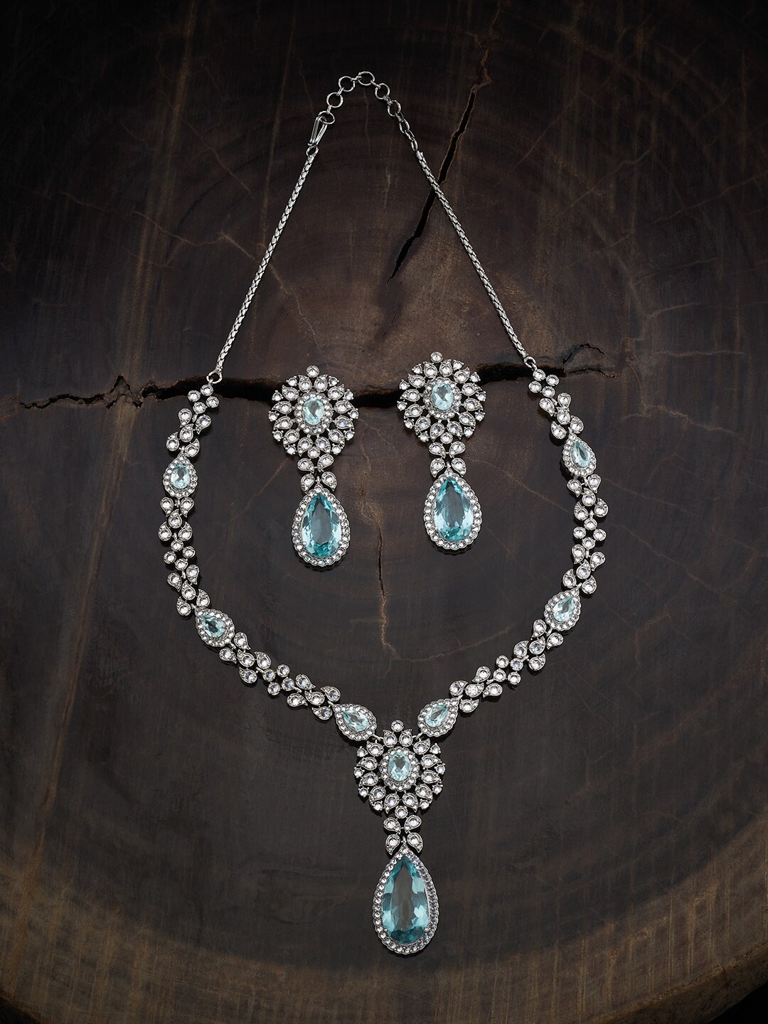 

Kushal's Fashion Jewellery Rhodium-Plated Zircon-Studded Jewellery Set, Silver