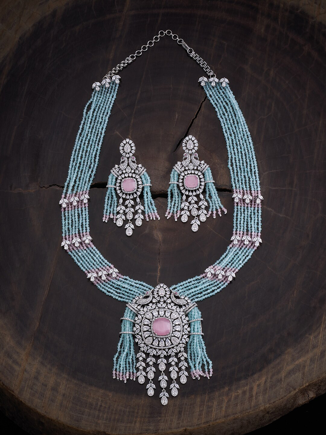 

Kushal's Fashion Jewellery Rhodium Plated Zircon-Studded Jewellery Set, Silver