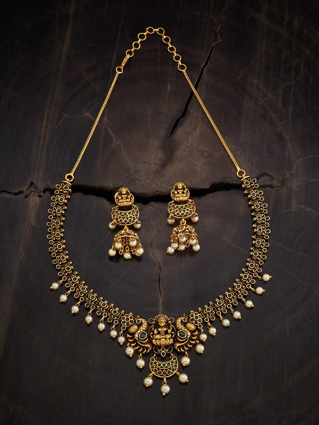 Kushal's Fashion Jewellery Gold Plated Beaded Ethnic Antique Jewellery Set