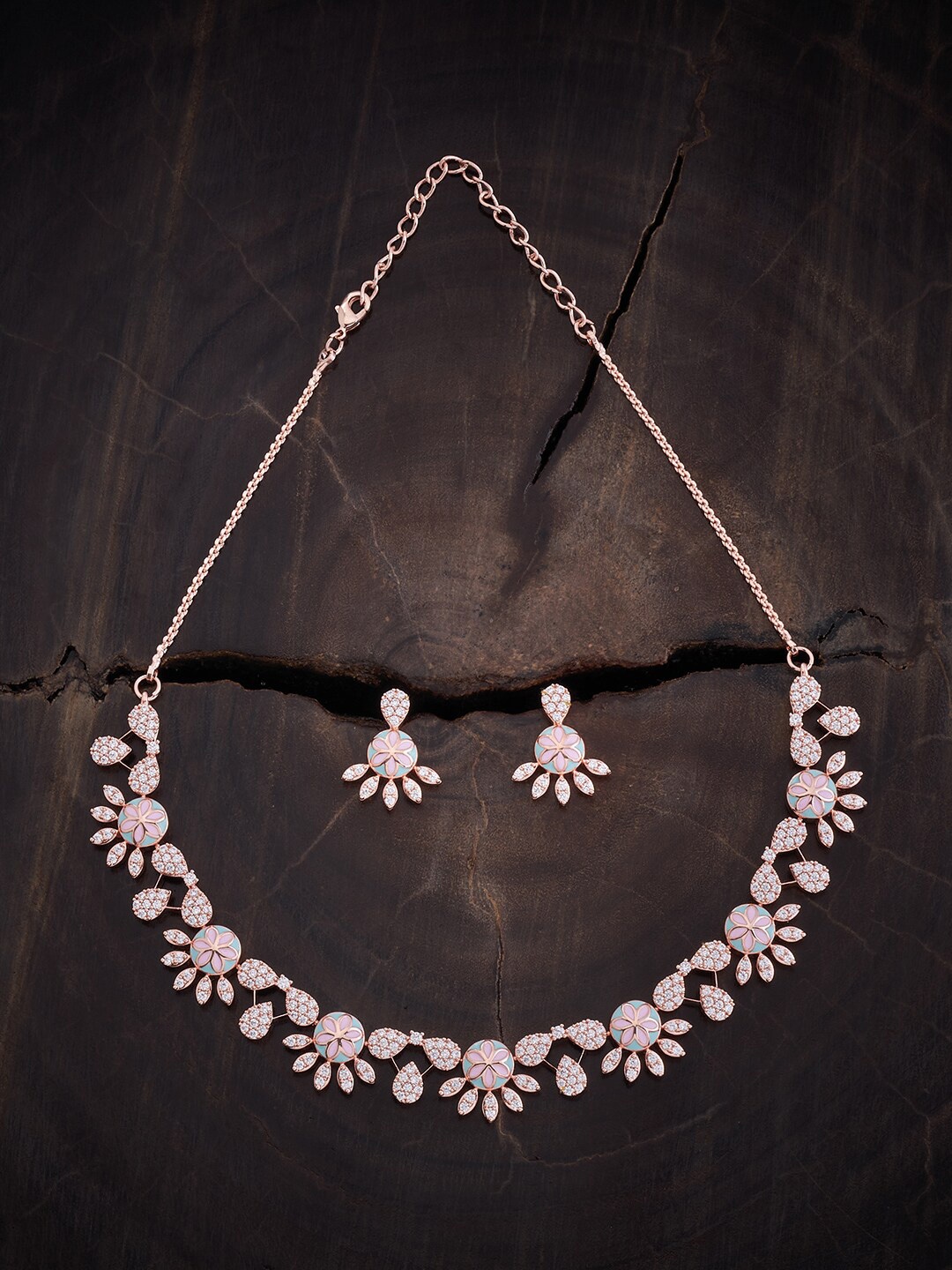 

Kushal's Fashion Jewellery Rose Gold Plated Cubic Zirconia Studded Necklace & Earrings