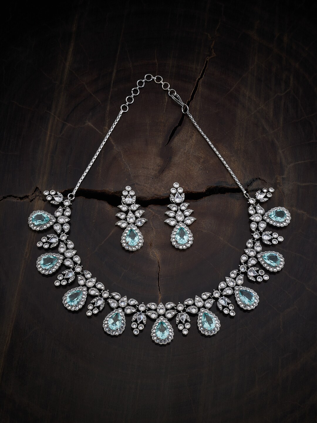 

Kushal's Fashion Jewellery Rhodium-Plated CZ-Studded Jewellery Set, Silver