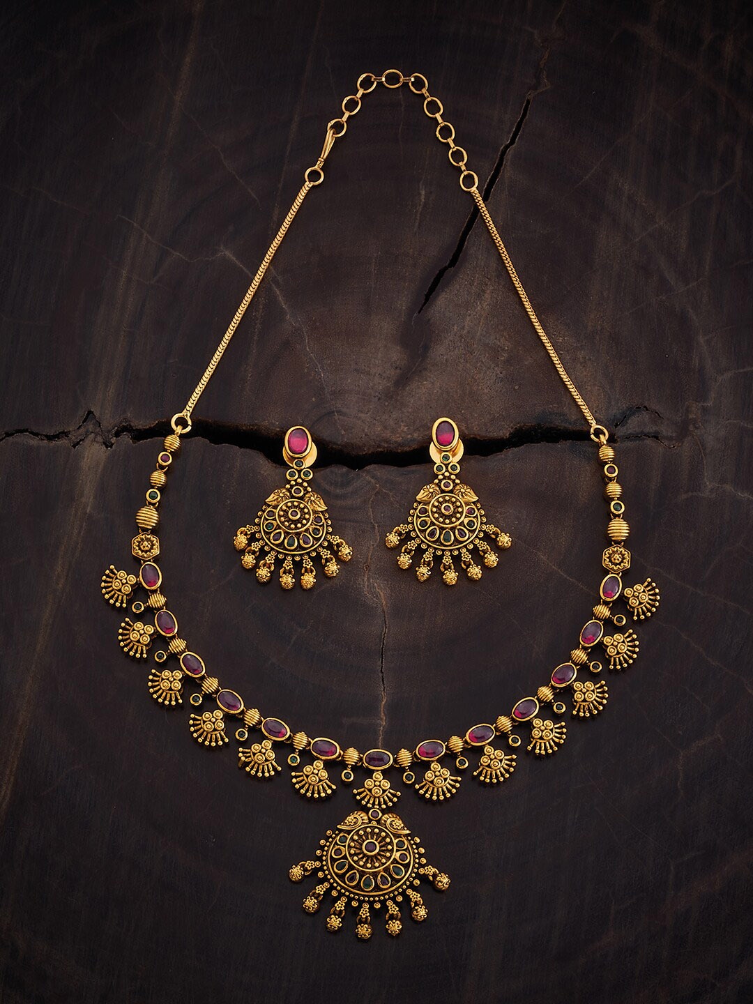 

Kushal's Fashion Jewellery Gold Plated Stone-Studded Ethnic Antique Jewellery Set