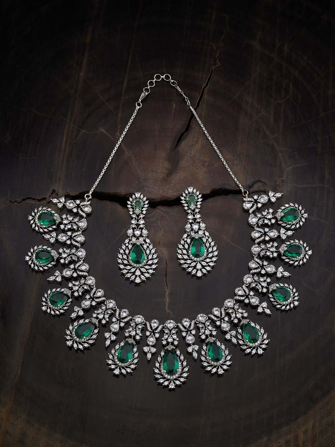 

Kushal's Fashion Jewellery Rhodium-Plated Zircon-Studded Jewellery Set, Silver