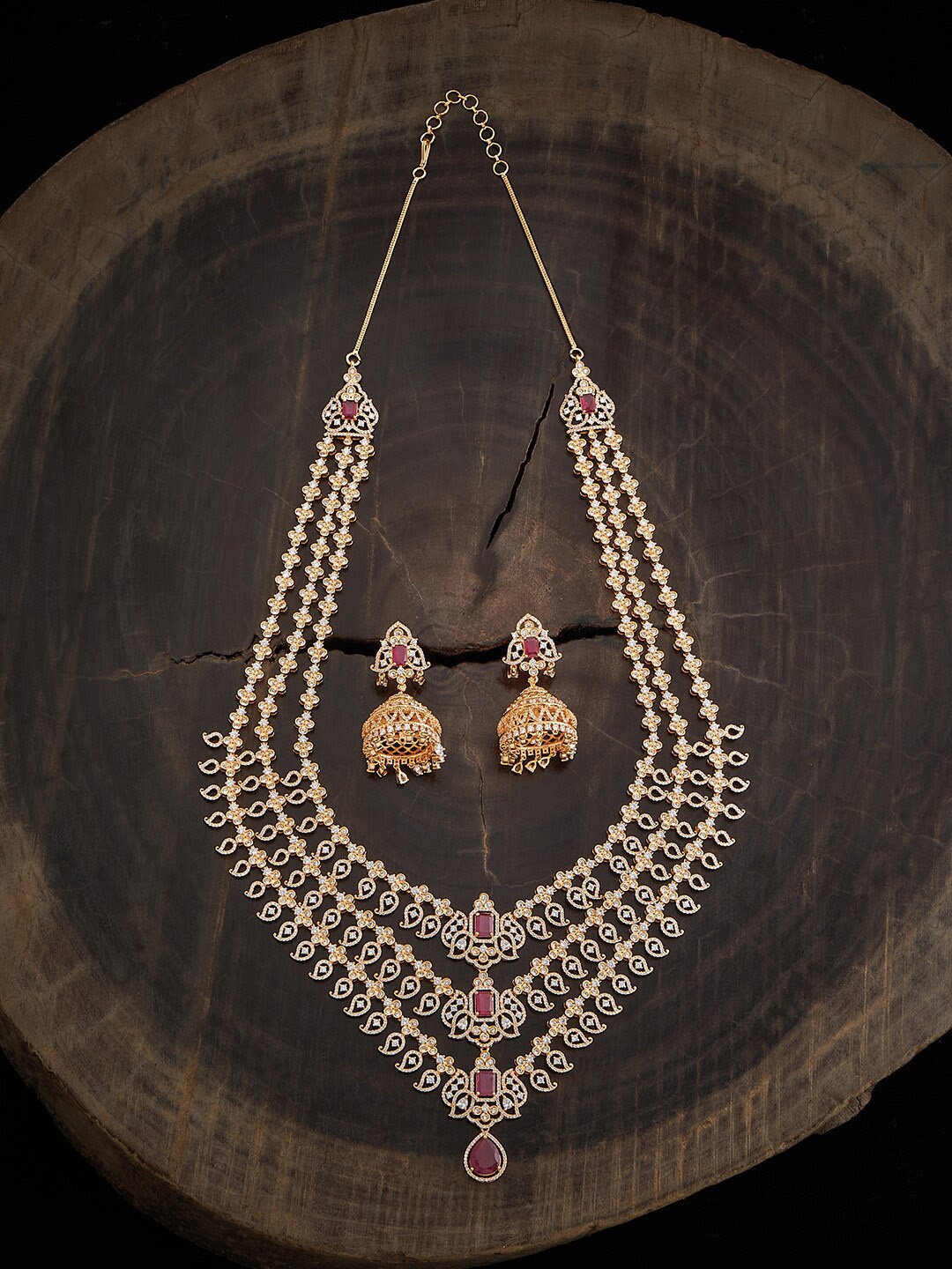 

Kushal's Fashion Jewellery Gold Plated CZ Studded Jewellery Set