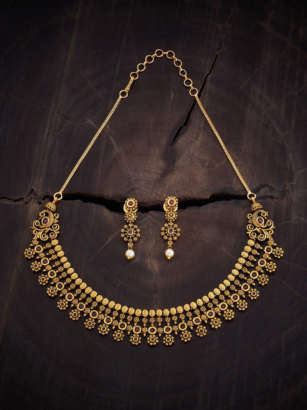 

Kushal's Fashion Jewellery Gold Plated Stones Studded Ethnic Antique Jewellery Set