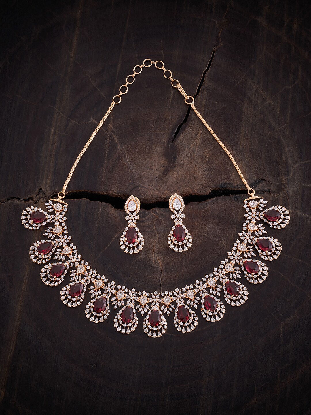 Kushal's Fashion Jewellery Gold Plated Cubic Zirconia Studded Jewellery Set