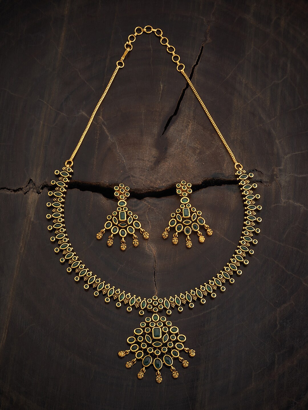 

Kushal's Fashion Jewellery Gold Plated Stones Studded Antique Necklace & Earrings