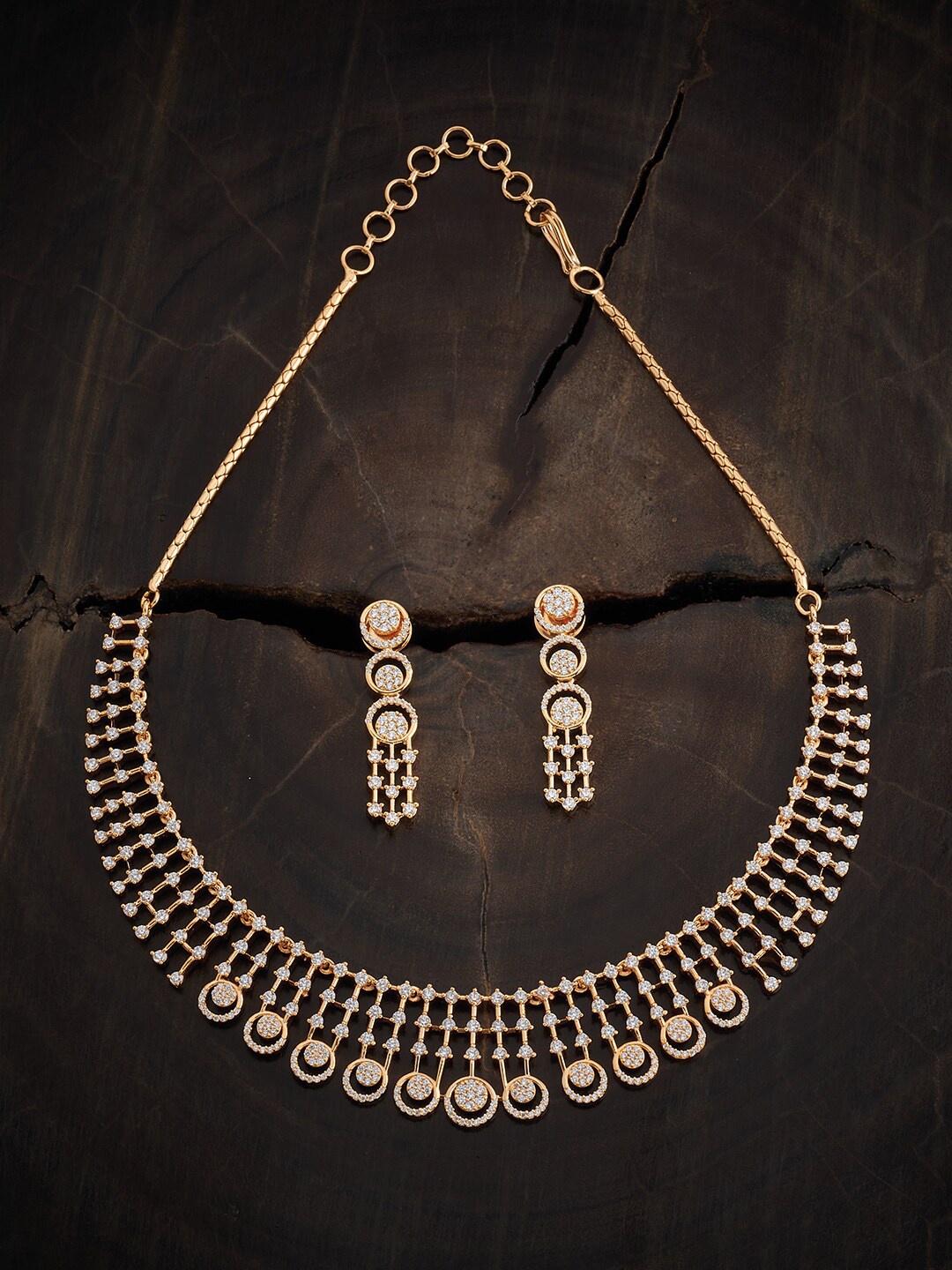 Kushal's Fashion Jewellery Gold Plated CZ Studded Necklace & Earrings
