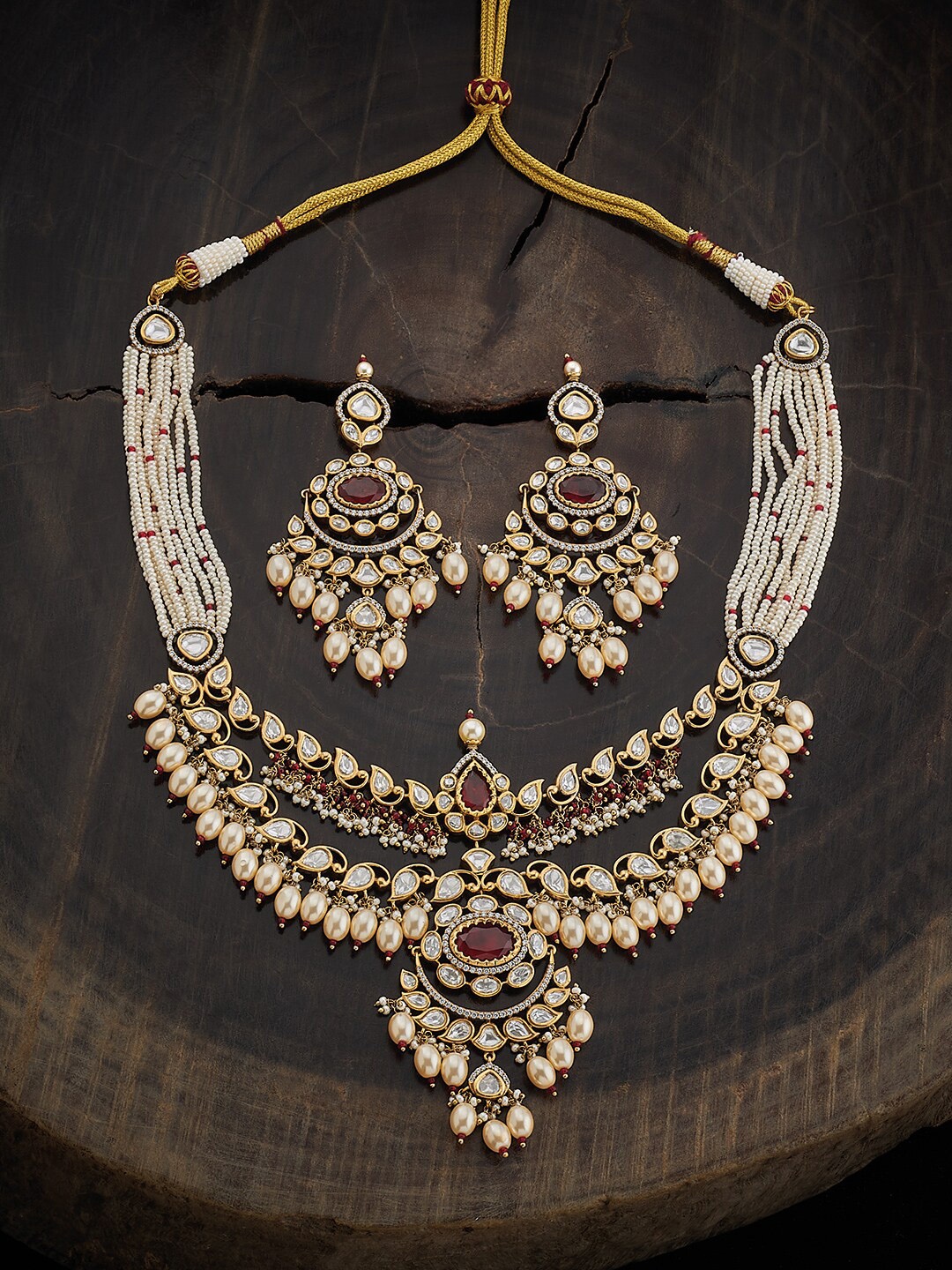 

Kushal's Fashion Jewellery Gold Plated Kundan-Studded Ethnic Antique Jewellery Set
