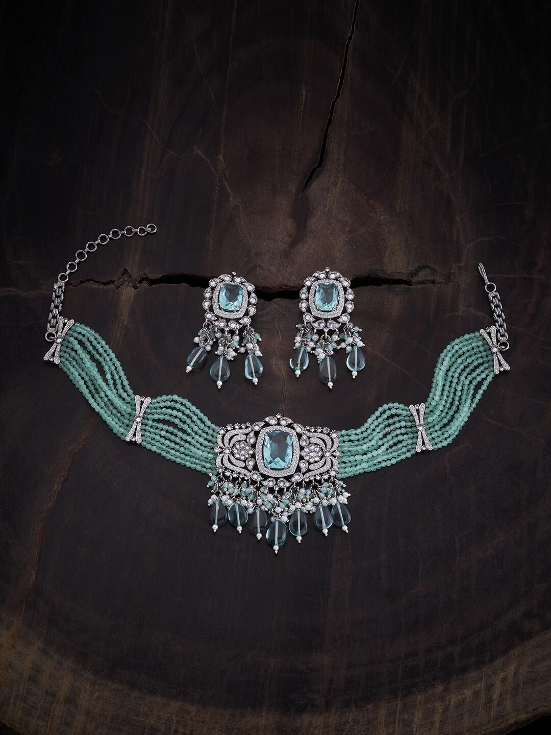 

Kushal's Fashion Jewellery Rhodium Plated Zircon-Studded Jewellery Set, Silver
