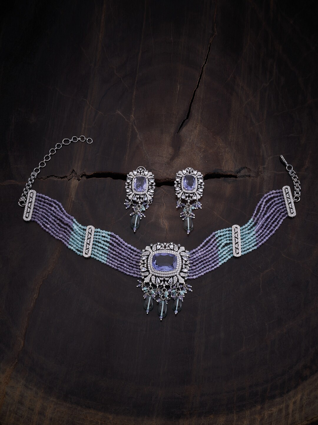 

Kushal's Fashion Jewellery Rhodium-Plated Zircon-Studded Jewellery Set, Silver
