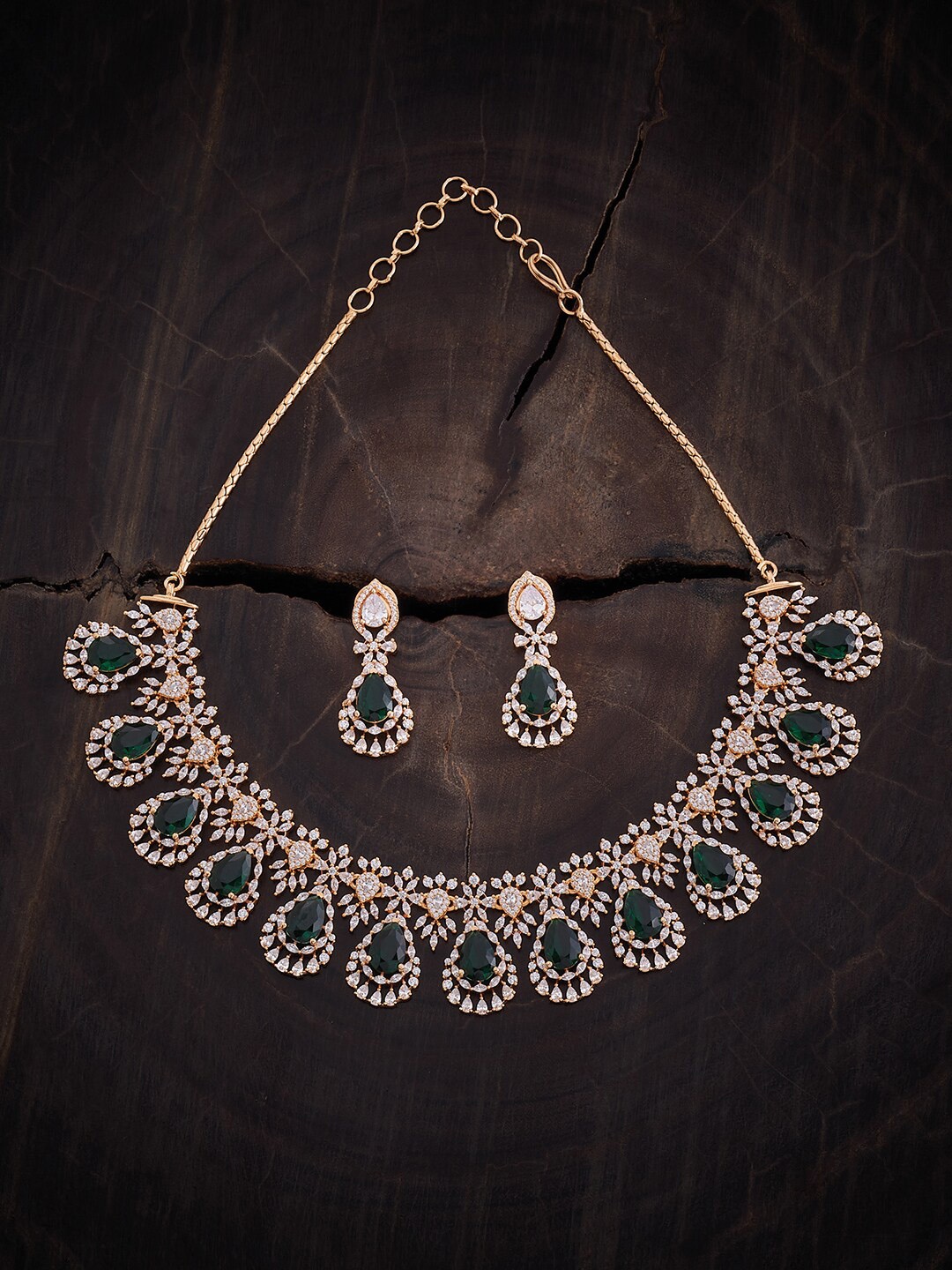 

Kushal's Fashion Jewellery Gold Plated CZ Studded Necklace & Earrings