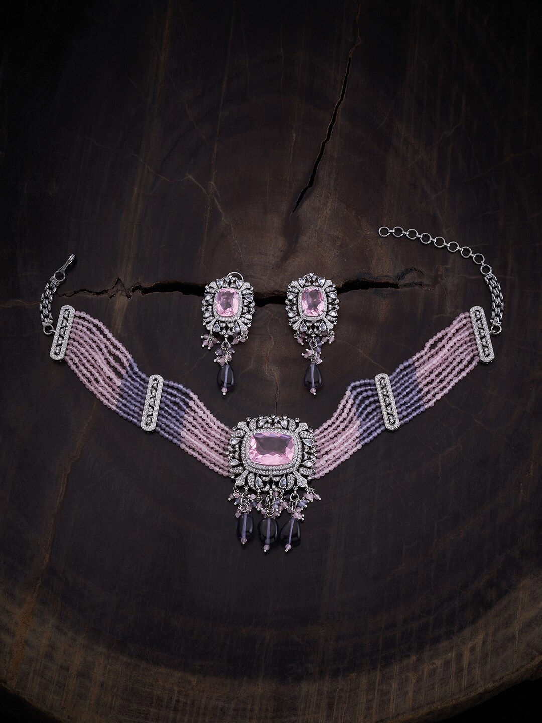 

Kushal's Fashion Jewellery Rhodium Plated Zircon-Studded Jewellery Set, Silver