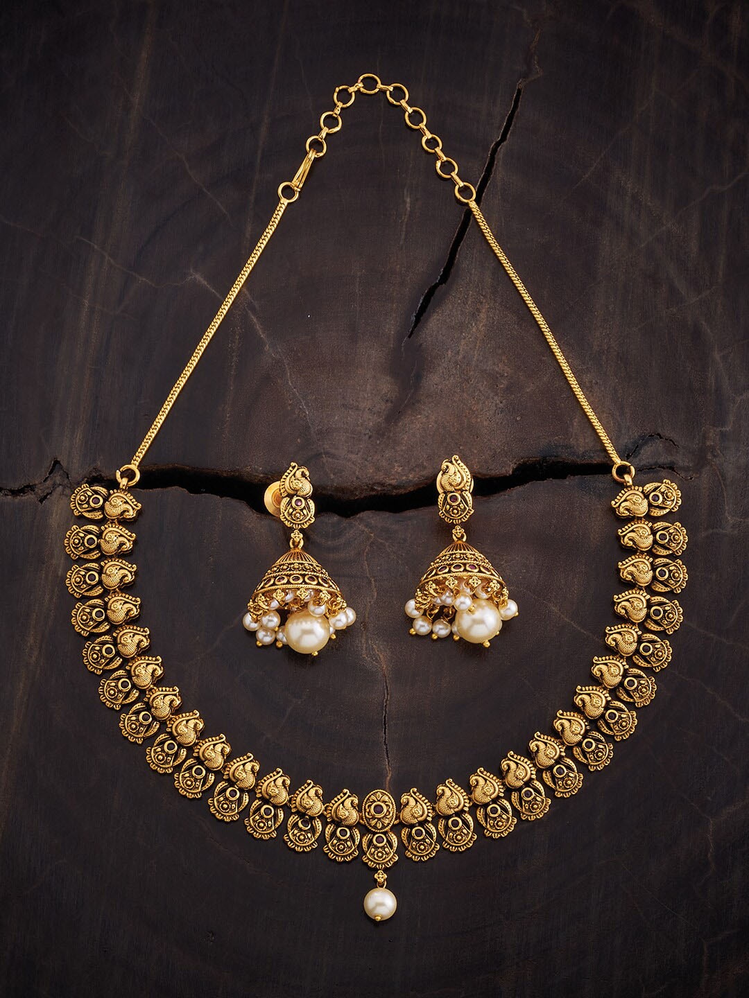 Kushal's Fashion Jewellery Gold-Plated Stone Studded Jewellery Set, Red