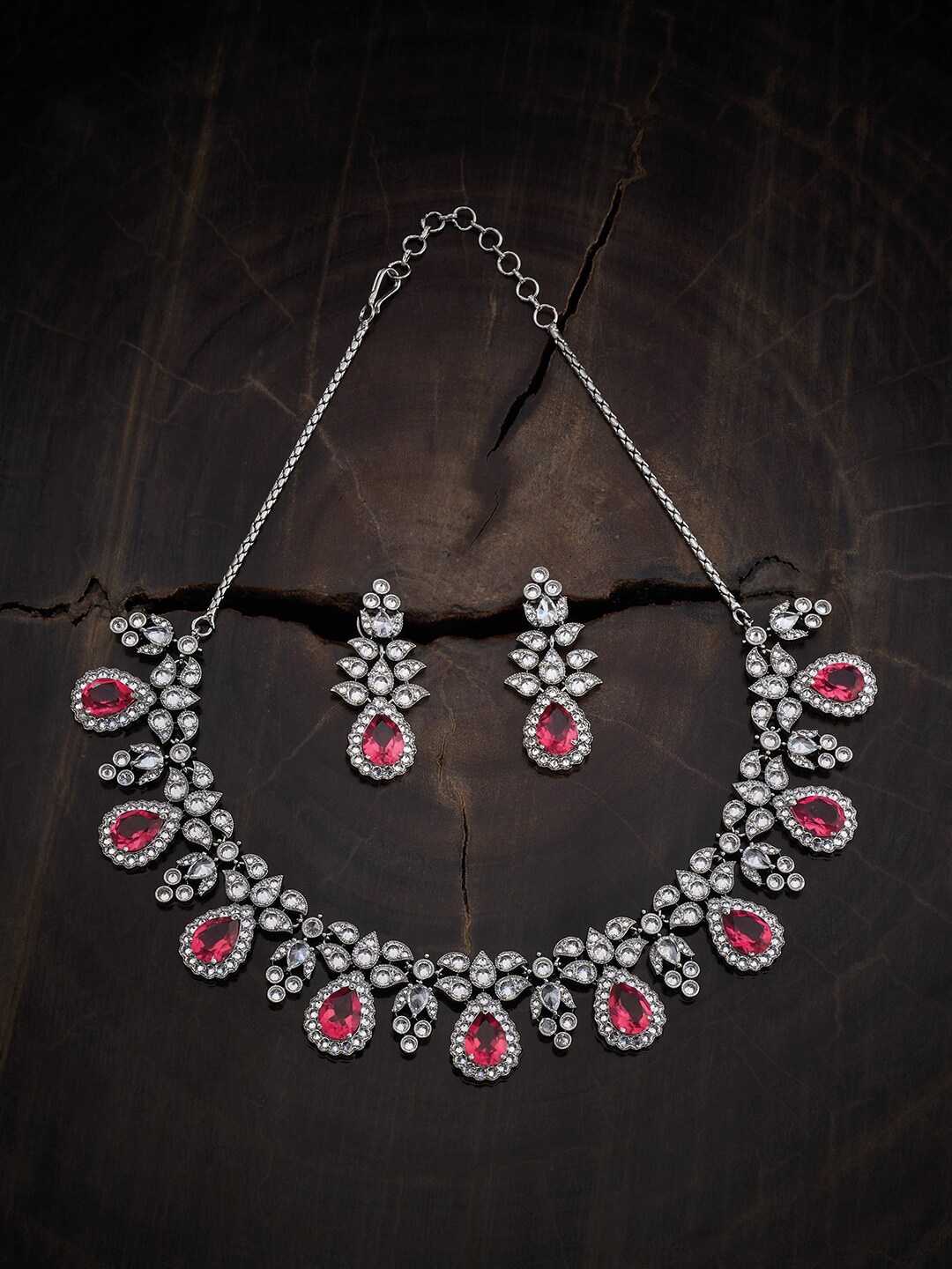Kushal's Fashion Jewellery Rhodium Plated Cubic Zirconia Studded Jewellery Set, Silver