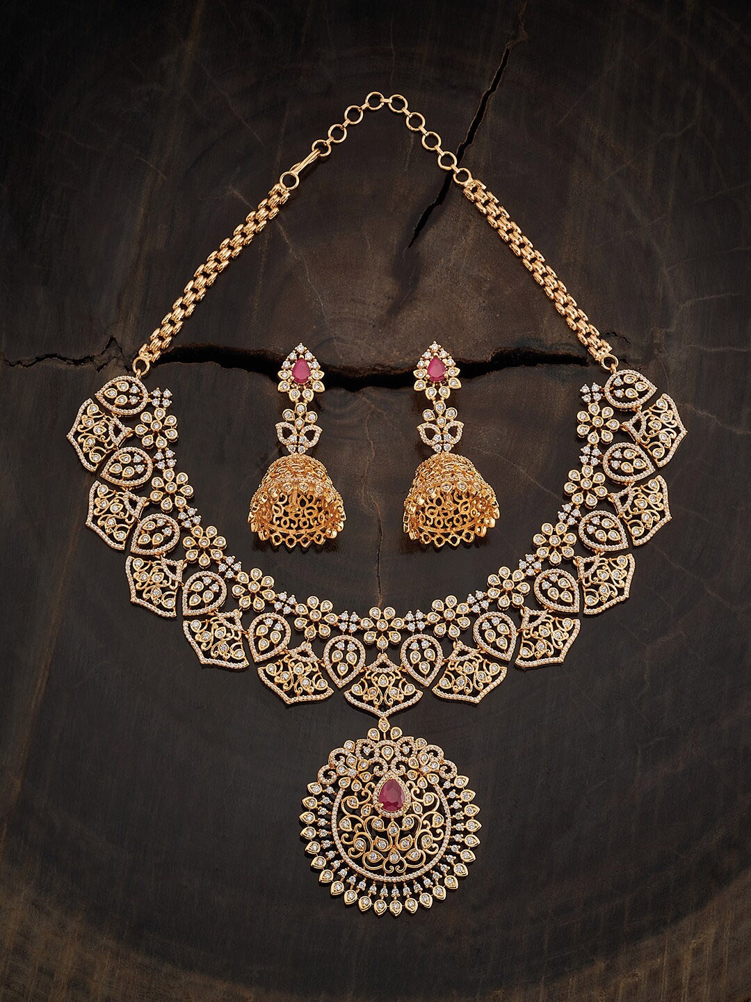 

Kushal's Fashion Jewellery Gold Plated Zircon-Studded Ethnic Jewellery Set