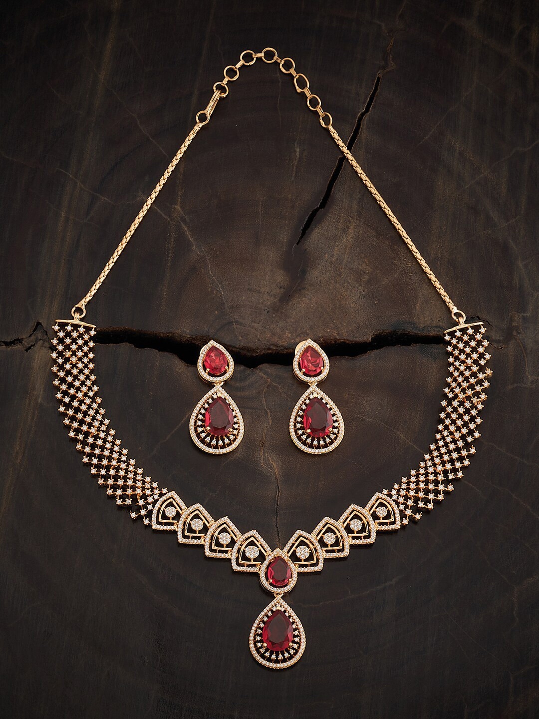 Kushal's Fashion Jewellery Gold Plated Cubic Zirconia Studded Jewellery Set