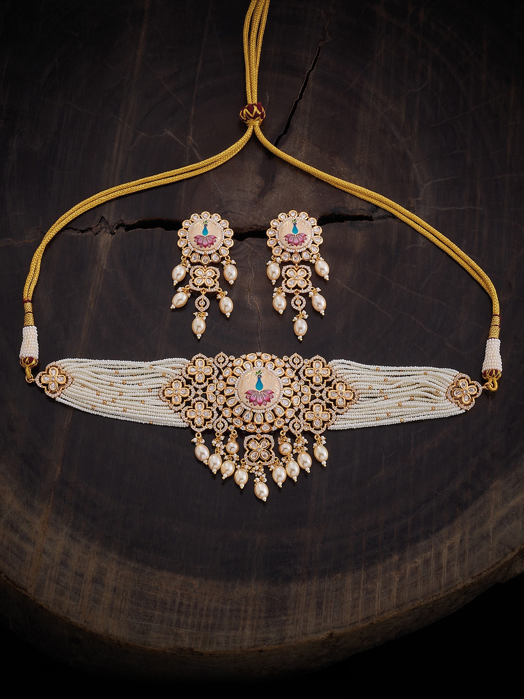 

Kushal's Fashion Jewellery Gold Plated Kundan Studded & Beaded Choker & Earrings