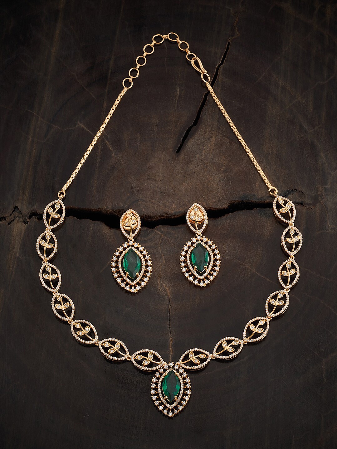 

Kushal's Fashion Jewellery Gold Plated Cubic Zirconia Studded Necklace & Earrings