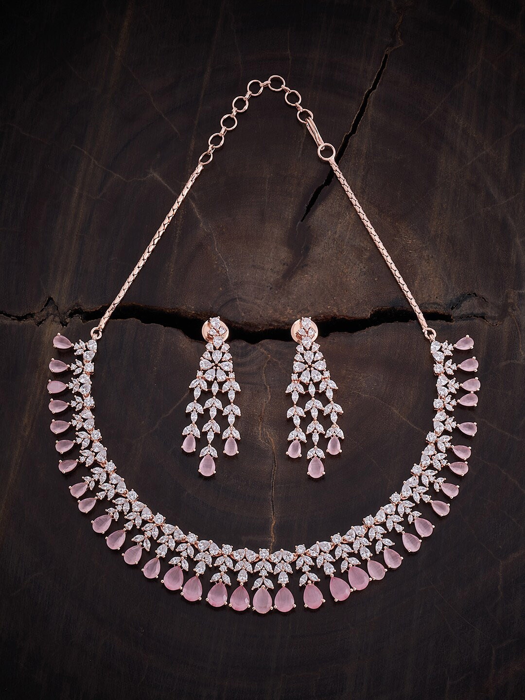 

Kushal's Fashion Jewellery Rose Gold Plated Cubic Zirconia Studded Jewellery Set