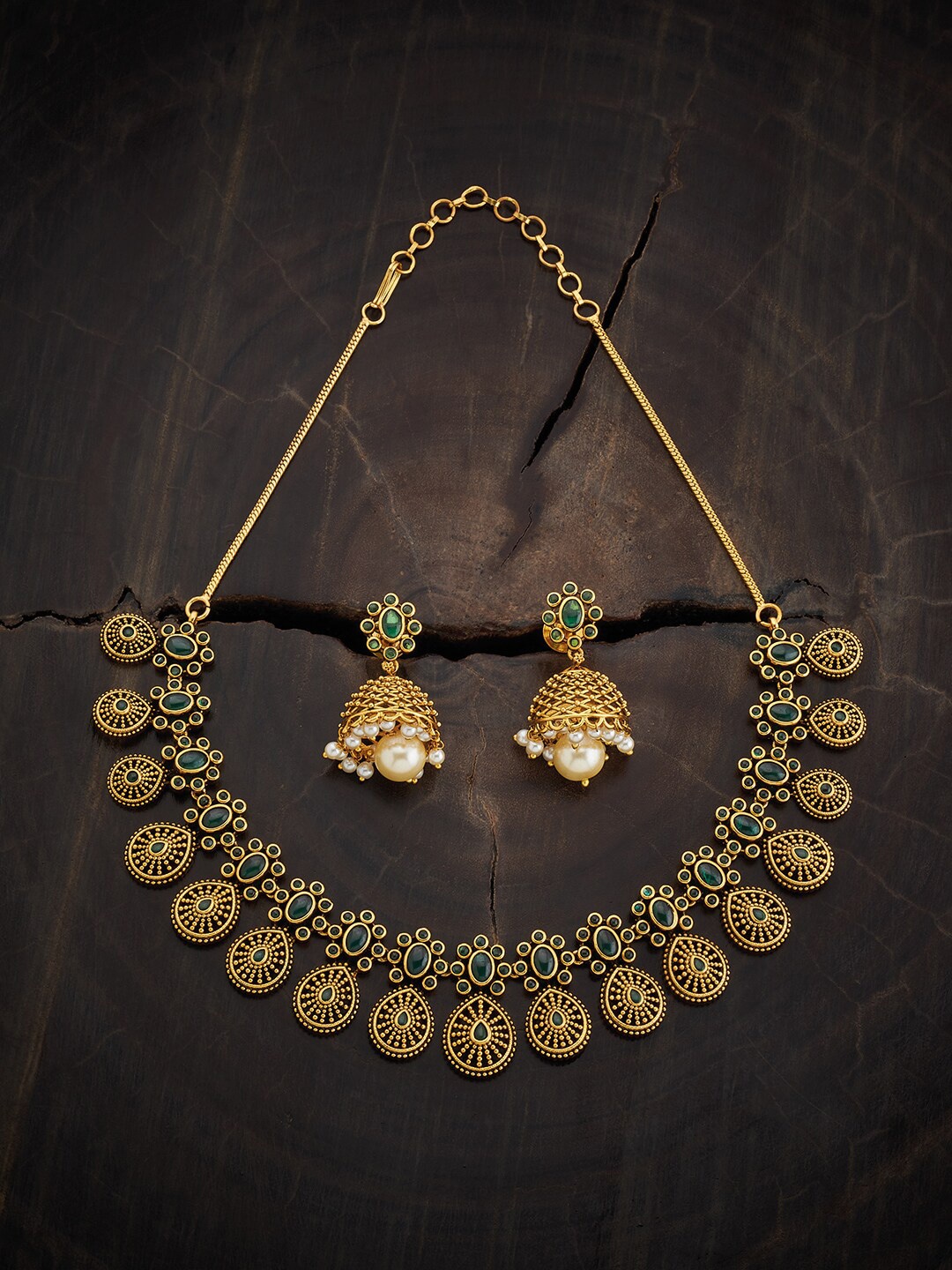 

Kushal's Fashion Jewellery Gold Plated Stones Studded Ethnic Antique Jewellery Set